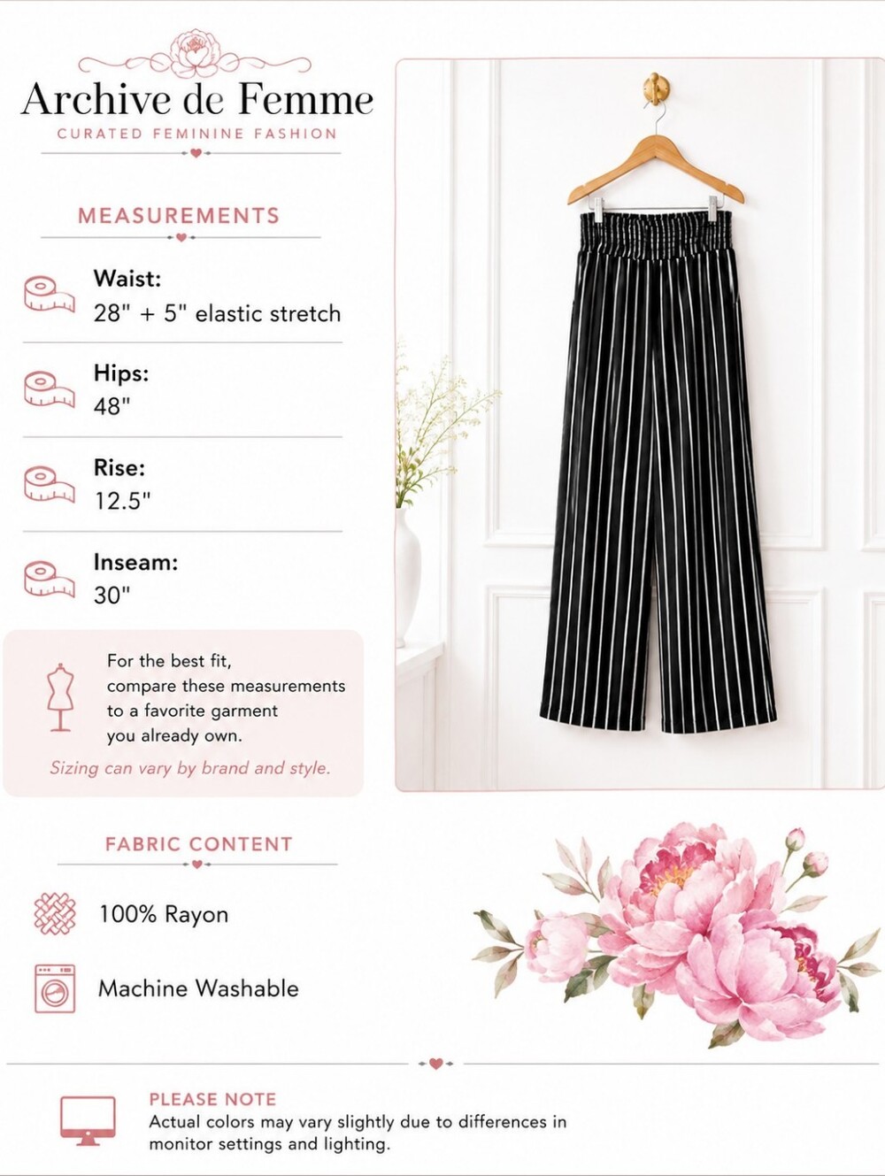 NWT One 5 One Black White Stripe Wide Leg Smocked Waist Pants Size XL - Picture 8 of 11